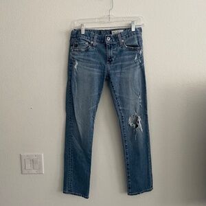 AG Anthropologie Jeans Women's Size 25 R Blue Medium Wash Nolan Ankle Distressed